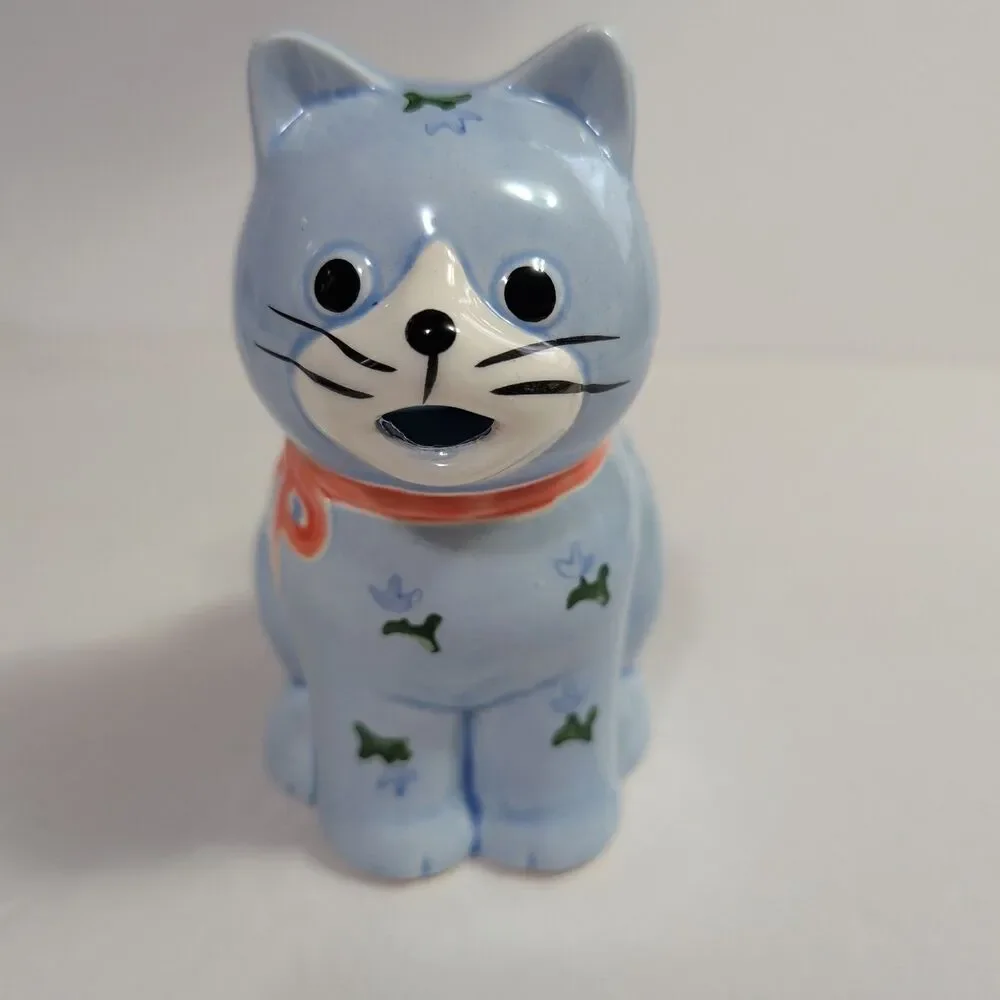 Vtg Otagiri Ceramic Blue Cat Salt & Pepper Shaker & Creamer Set 1980's